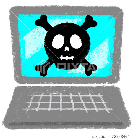 クレヨンタッチ ウィルスとパソコン 手描きイラスト クレヨンタッチ ウィルスとパソコン 手描きイラスト 128528464