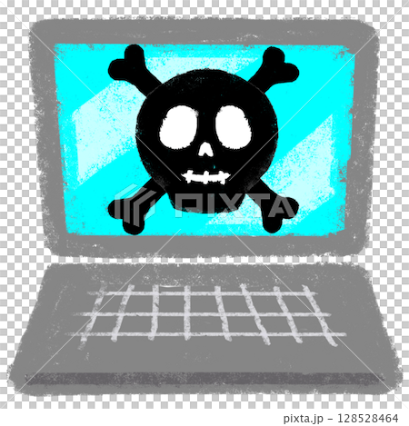 クレヨンタッチ ウィルスとパソコン 手描きイラスト クレヨンタッチ ウィルスとパソコン 手描きイラスト 128528464