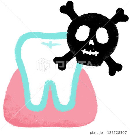 クレヨンタッチ　虫歯イメージ　手描きイラスト 128528507