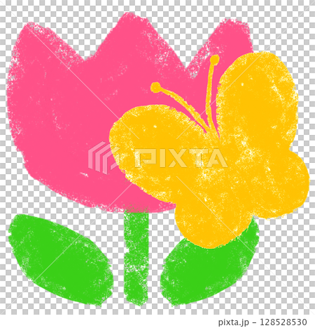 Crayon-touch butterfly image hand-drawn illustration 128528530