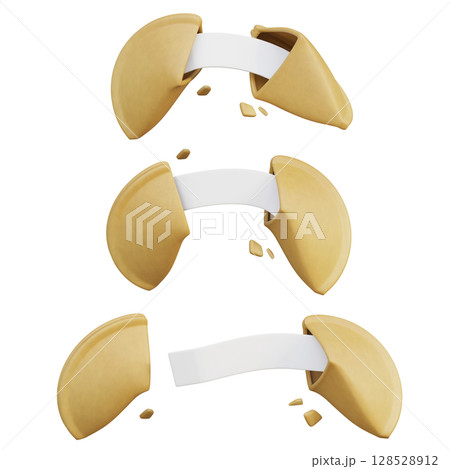 cartoon style Cracked Fortune Cookie with message 3D graphic 128528912