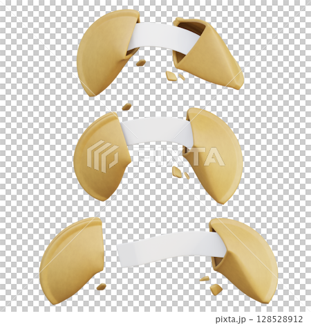 cartoon style Cracked Fortune Cookie with message 3D graphic 128528912