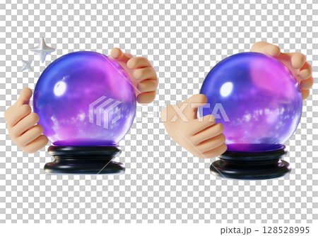 cartoon style crystal ball magic orb with hands 3D graphic 128528995