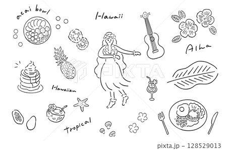 トロピカル&ハワイアンなイラストセット_線画 トロピカル&ハワイアンなイラストセット_線画 128529013