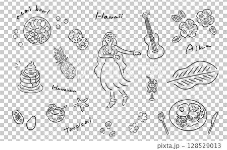 Tropical & Hawaiian illustration set_line drawing 128529013