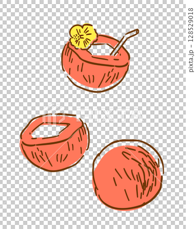 ヤシの実ココナッツの手描きイラスト 128529018