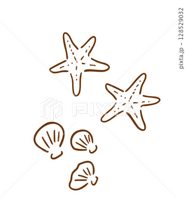 ヒトデの手描きイラスト_線画 128529032