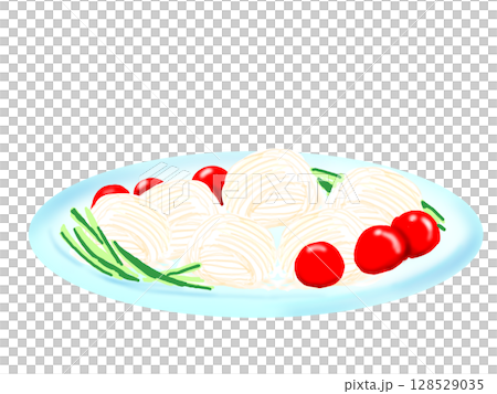 お皿に盛りつけられたそうめんのイラスト 128529035