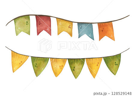 Two garlands with flags watercolor illustration Two garlands with flags watercolor illustration 128529148