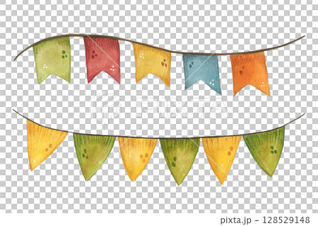 Two garlands with flags watercolor illustration Two garlands with flags watercolor illustration 128529148