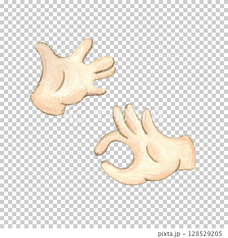 Hands in white gloves, hand-drawn watercolor illustration 128529205