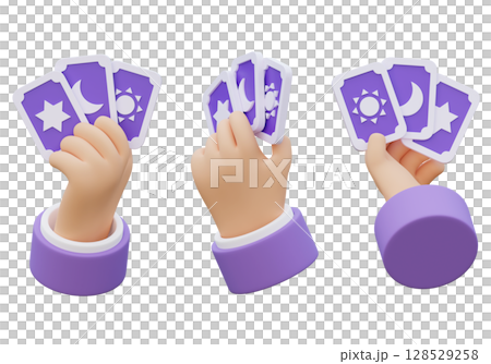 cartoon style Hand holding tarot cards 3D icon 128529258