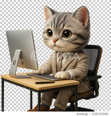 Businessman cat - working on computer Businessman cat - working on computer 128529306