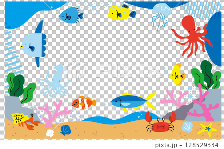 海洋生物的框架插圖背景資料 128529334