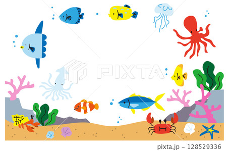 海の魚のベクターイラストフレームセット 128529336