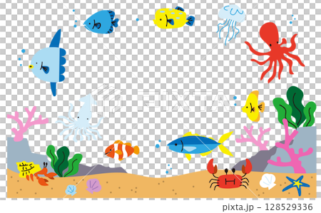 海の魚のベクターイラストフレームセット 128529336