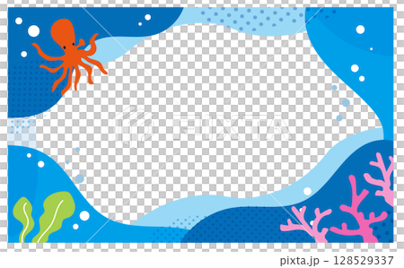 Octopus and coral underwater frame illustration background material Octopus and coral underwater frame illustration background material 128529337