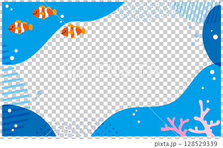 クマノミと珊瑚のベクターイラストフレーム背景素材 128529339