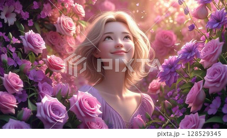 花に囲まれた女性 128529345