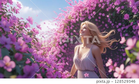 花畑に立つ女性 128529346