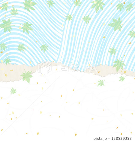 水に流れる青紅葉 和紙風の背景イラスト 水に流れる青紅葉 和紙風の背景イラスト 128529358