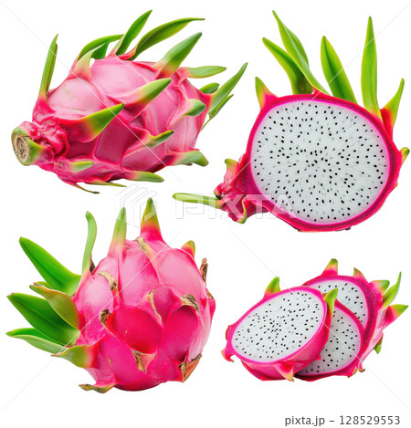 Dragon fruit set isolated on white background transparent PNG clipart. 128529553
