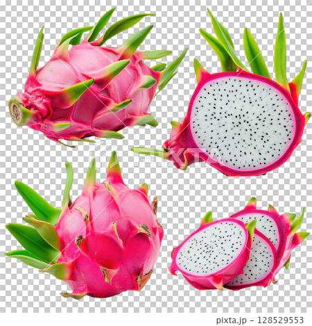 Dragon fruit set isolated on white background transparent PNG clipart. 128529553