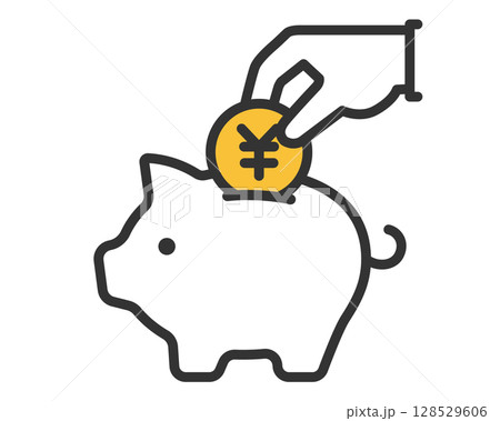 手で円硬貨を入れる豚の貯金箱 アイコンイラスト | ベクター素材 手で円硬貨を入れる豚の貯金箱 アイコンイラスト | ベクター素材 128529606