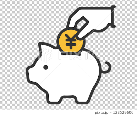 手で円硬貨を入れる豚の貯金箱 アイコンイラスト | ベクター素材 手で円硬貨を入れる豚の貯金箱 アイコンイラスト | ベクター素材 128529606