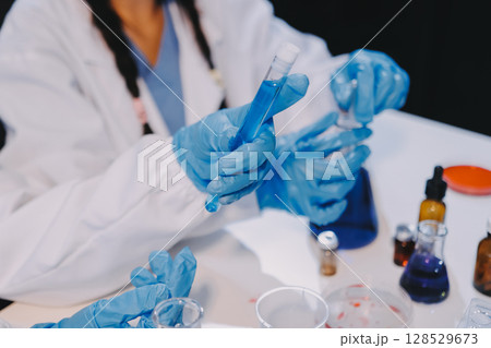 Modern Empty Science Laboratory With Microscopes, Test Tubes And Other Laboratory Equipments 128529673