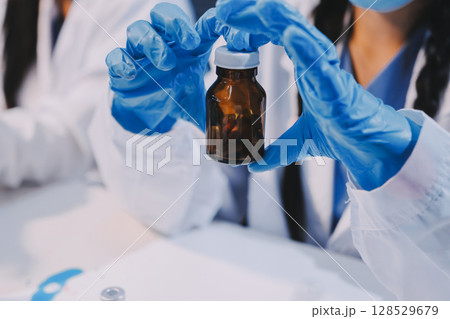 Modern Empty Science Laboratory With Microscopes, Test Tubes And Other Laboratory Equipments 128529679