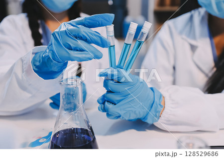Modern Empty Science Laboratory With Microscopes, Test Tubes And Other Laboratory Equipments 128529686