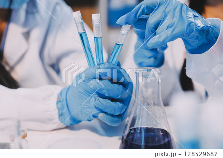 Modern Empty Science Laboratory With Microscopes, Test Tubes And Other Laboratory Equipments 128529687