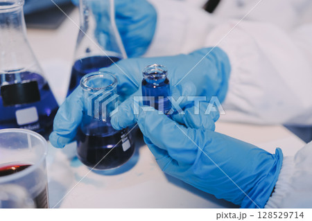 Modern Empty Science Laboratory With Microscopes, Test Tubes And Other Laboratory Equipments Modern Empty Science Laboratory With Microscopes, Test Tubes And Other Laboratory Equipments 128529714