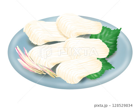 お皿に盛りつけられたそうめんのイラスト 128529834
