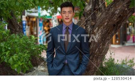自信に満ちた表情でカメラを見るエリートサラリーマン 128530414