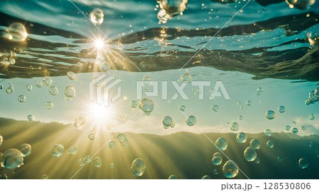 水中の輝きと泡の舞 128530806