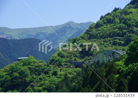 愛媛県四国中央市 さるとび展望広場から瀬井野橋・富郷トンネル・富郷ダム管理所を望む 愛媛県四国中央市 さるとび展望広場から瀬井野橋・富郷トンネル・富郷ダム管理所を望む 128531439