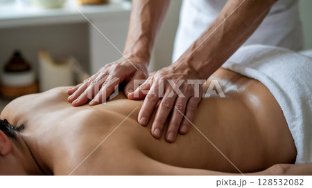 Professional Massage Therapy Treatment in Spa Setting 128532082