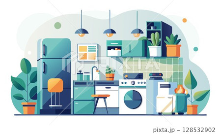 Upgrade to energy-efficient appliances, such as refrigerators, washing machines, and dishwashers, reducing energy usage. 128532902