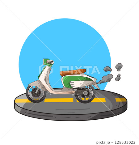 illustration of motor scooter with smoke illustration of motor scooter with smoke 128533022
