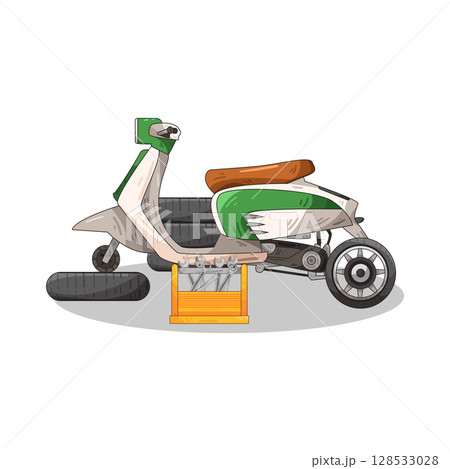illustration of motor scooter repair illustration of motor scooter repair 128533028