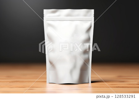 Blank white plastic bag with zip mockup on isolated background. Generative AI. 128533291