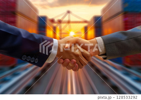 businessman handshake of business deal with logistic. Generative AI. 128533292