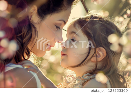 child celebrating mother's day with their mother . generative ai 128533369
