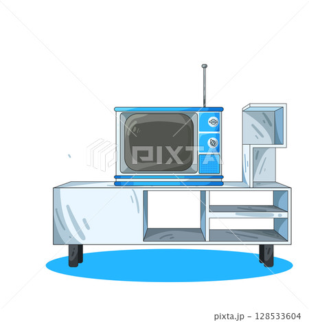 illustration of television on tv stand 128533604