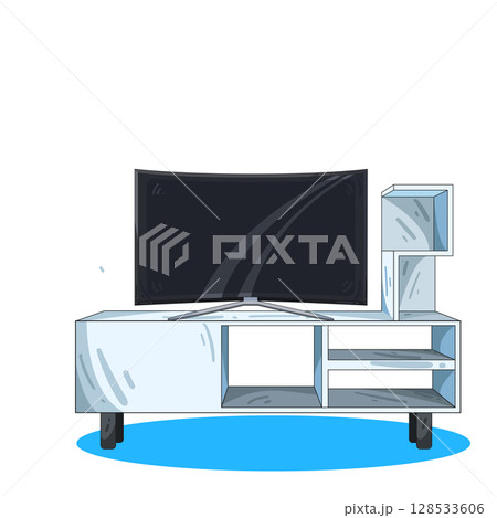 illustration of television on tv stand 128533606