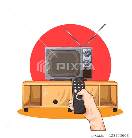 illustration of Hand Holding Remote Control Front Tv illustration of Hand Holding Remote Control Front Tv 128533608