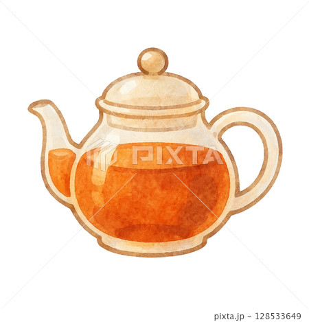 【ティータイム】ガラスのティーポットのイラスト 128533649