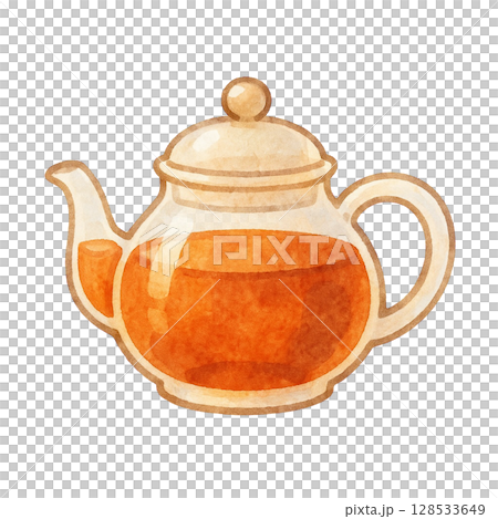 【ティータイム】ガラスのティーポットのイラスト 128533649